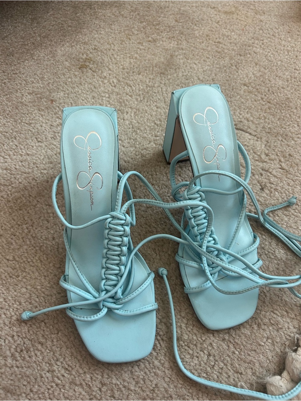 Jessica Simpson Light Blue Lace-Up Block Heel Sandals